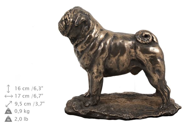 Pug, Pug, Carlin - urne til hundeaske, klassisk urne med statuette, elegant urne med hund fra Art-Dog