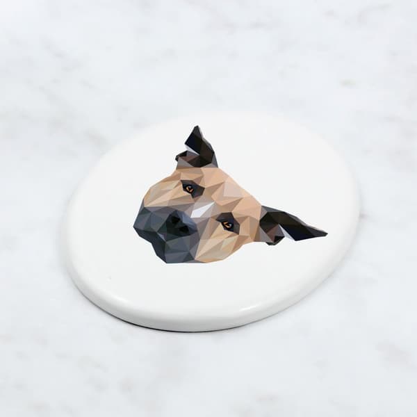Staffordshire Bull Terrier, Staffik, Staffi - geometrisk kakel med foto och inskription av Art-Dog