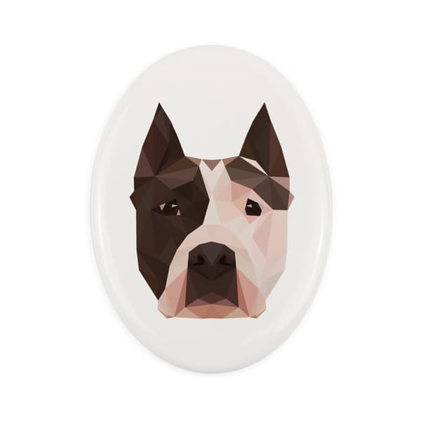 Amerikkalainen staffordshiren terrieri, Amstaff, Amstaf - laatta valokuvalla ja geometrisella kirjoituksella Art-Dog