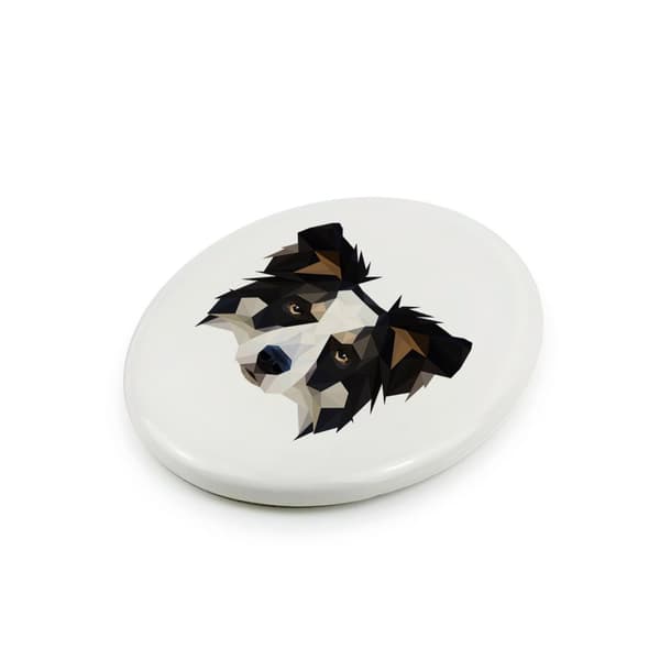 Bordercollie - laatta, jossa on valokuva ja geometrinen kirjoitus Art-Dogilta
