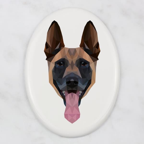 Malinois Belgian Shepherd - geometrisk flise med et foto og inskription af Art-Dog