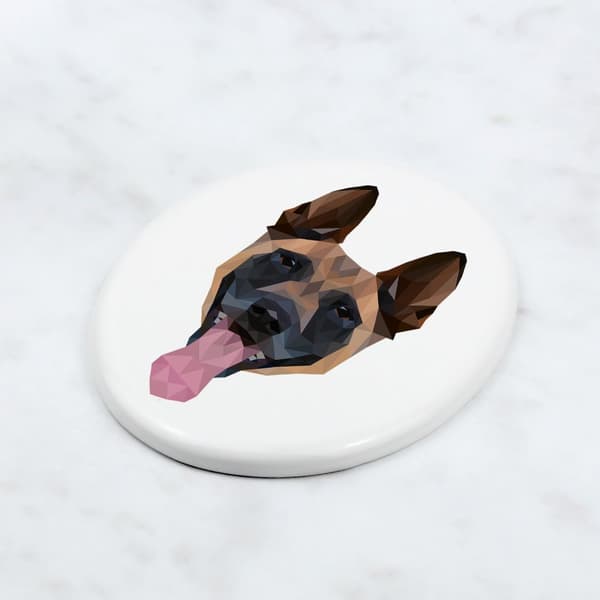 Malinois Belgian Shepherd - geometrisk flise med et foto og inskription af Art-Dog