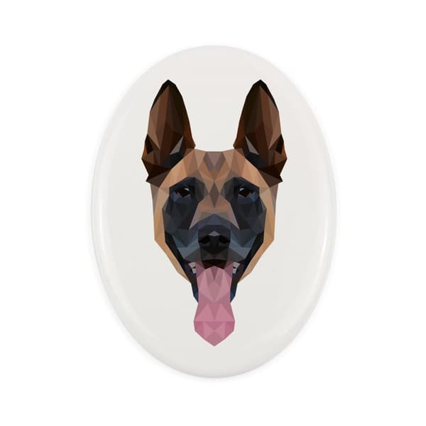 Malinois Belgian Shepherd - geometrisk flise med et foto og inskription af Art-Dog