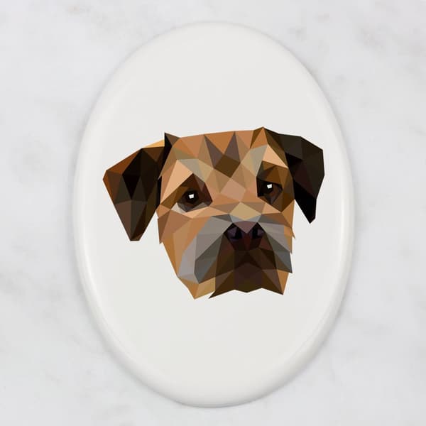 Border Terrier - en bricka med ett foto och en geometrisk inskription av Art-Dog