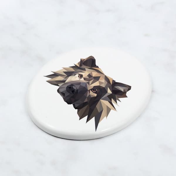 Eurasier, Eurasian - en bricka med ett foto och en geometrisk inskription av Art-Dog