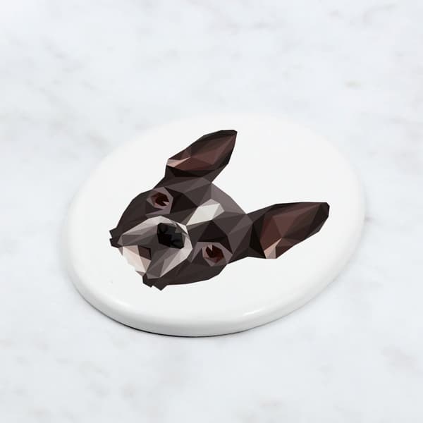 Boston Terrier, Boston Bull Terrier - en bricka med ett foto och en geometrisk inskription av Art-Dog