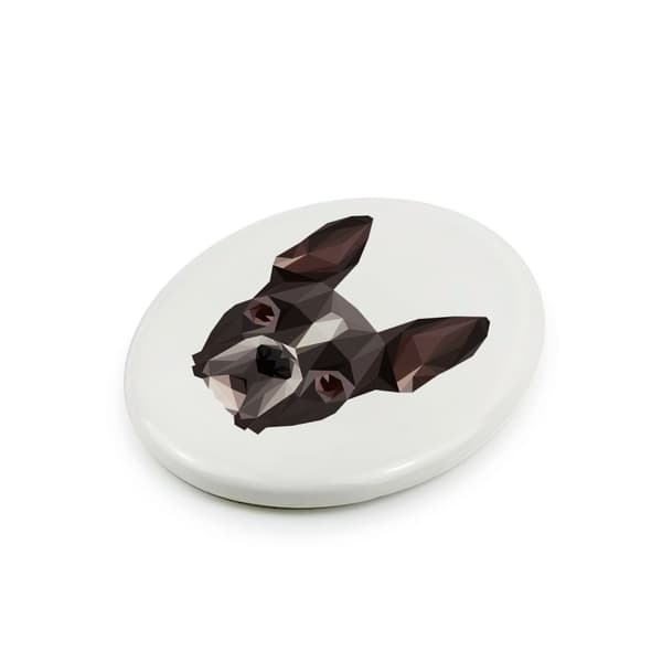 Boston Terrier, Boston Bull Terrier - en bricka med ett foto och en geometrisk inskription av Art-Dog
