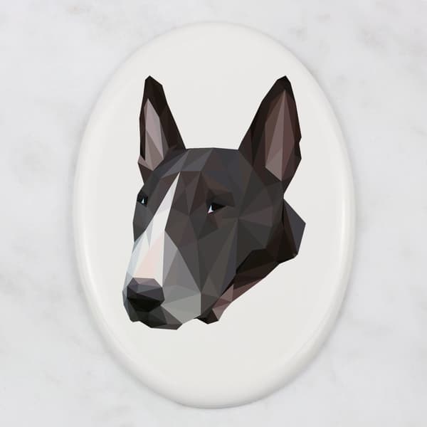Bullterrieri, Bullterrieri - Art-Dogin laatta valokuvalla ja geometrisella kirjoituksella