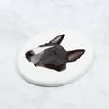 Pikkukuva 4 / 4: Bullterrieri, Bullterrieri - Art-Dogin laatta valokuvalla ja geometrisella kirjoituksella