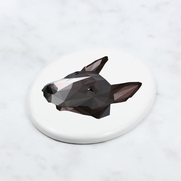 Bullterrieri, Bullterrieri - Art-Dogin laatta valokuvalla ja geometrisella kirjoituksella