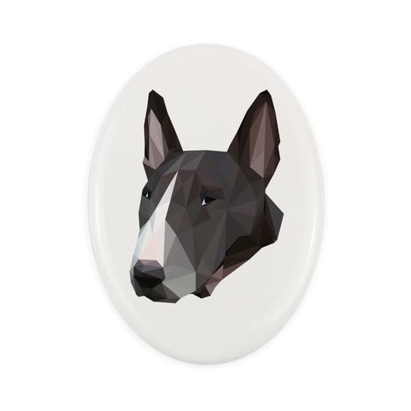 Bull Terrier, Bull Terrier - en bricka med ett foto och en geometrisk inskription av Art-Dog