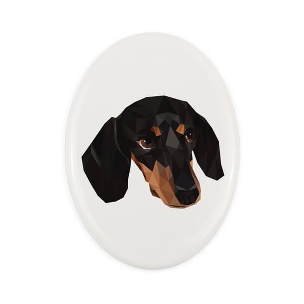 Korthårig tax - en bricka med ett foto och en geometrisk inskription av Art-Dog