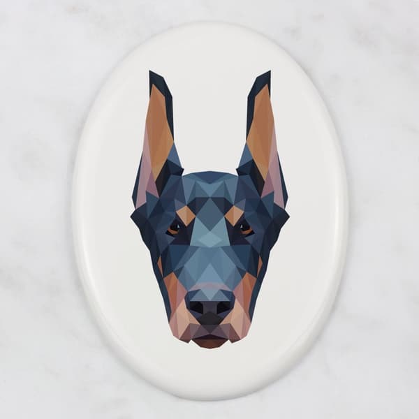 Doberman, Dobermann I - en bricka med ett foto och en geometrisk inskription av Art-Dog