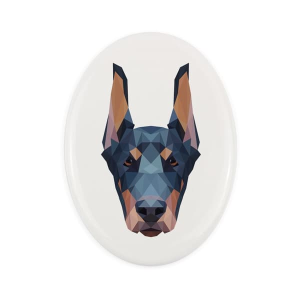Doberman, Dobermann I - en bricka med ett foto och en geometrisk inskription av Art-Dog
