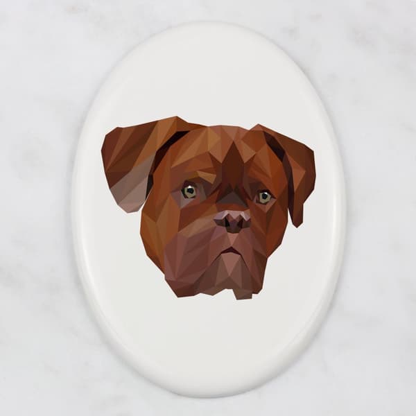 Bordeaux Dog, Dogue de Bordeaux, French Mastiff - geometrisk flise med et foto og inskription af Art-Dog