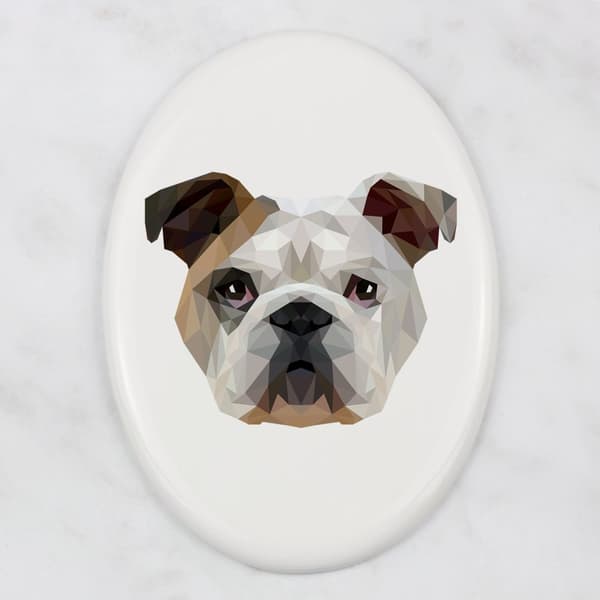 Engelsk Bulldog, Bulldog - en bricka med ett foto och en geometrisk inskription av Art-Dog