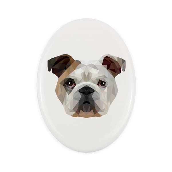 Engelsk Bulldog, Bulldog - en flise med et foto og en geometrisk inskription af Art-Dog