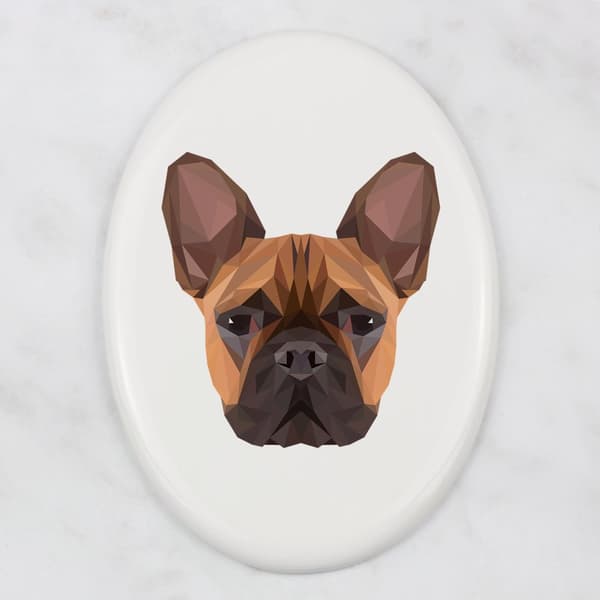 Fransk bulldog - flise med et foto og en geometrisk inskription af Art-Dog