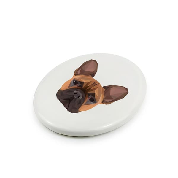 Fransk bulldog - flise med et foto og en geometrisk inskription af Art-Dog