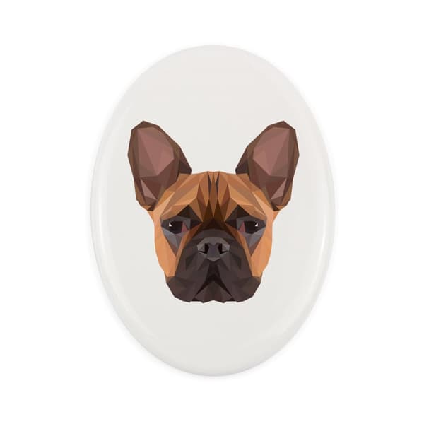 Fransk bulldog - flise med et foto og en geometrisk inskription af Art-Dog