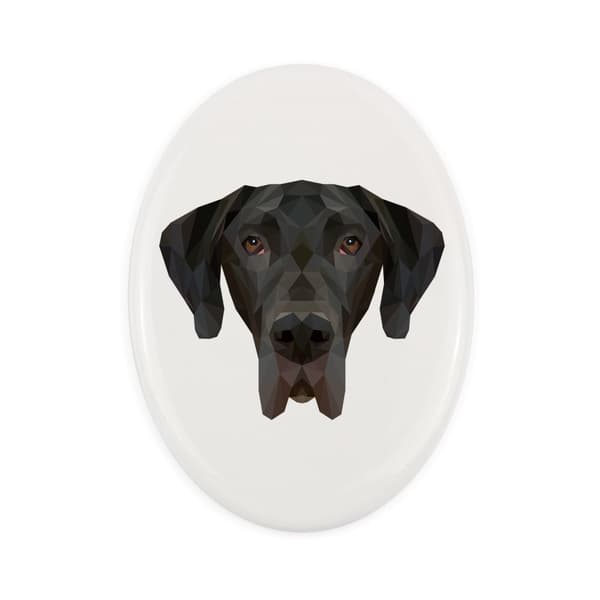 Great Dane I - en flise med et foto og en geometrisk inskription af Art-Dog