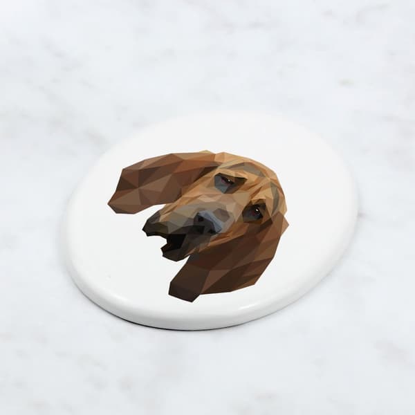 Blodhund, helgons hund Hubert - en bricka med ett foto och en geometrisk inskription av Art-Dog
