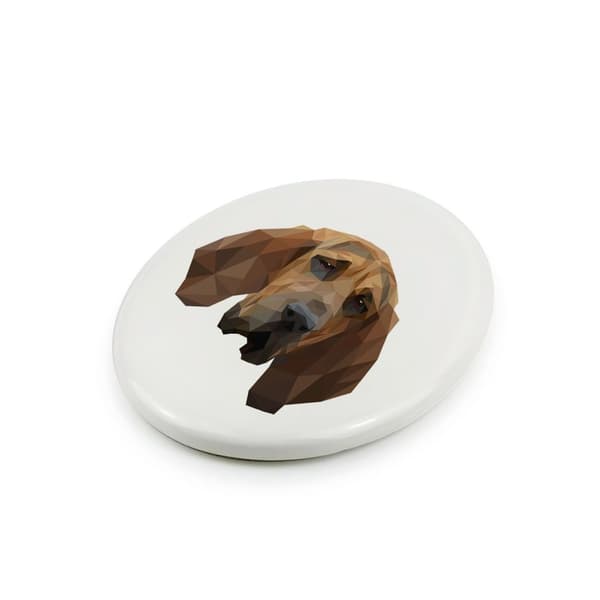 Blodhund, helgons hund Hubert - en bricka med ett foto och en geometrisk inskription av Art-Dog