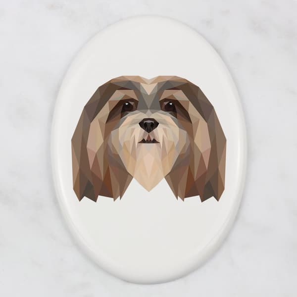Lhasa Apso - en bricka med ett foto och en geometrisk inskription av Art-Dog