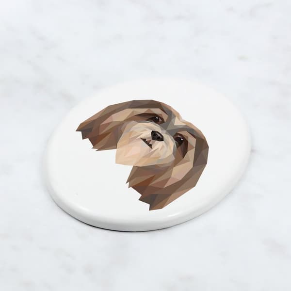 Lhasa Apso - en bricka med ett foto och en geometrisk inskription av Art-Dog