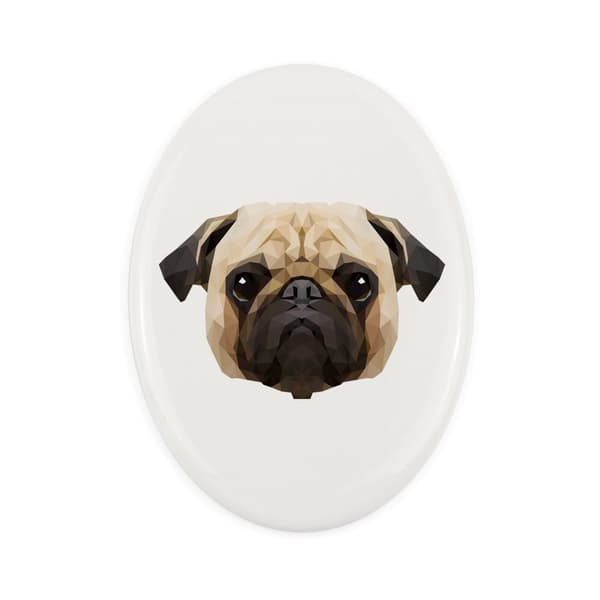 Pug, Pug, Carlin - en flise med et foto og en geometrisk inskription af Art-Dog