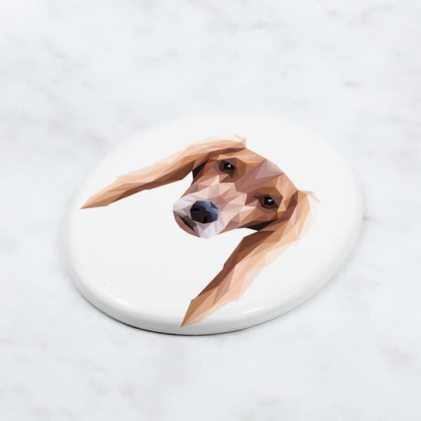 Persianvinttikoira, Saluki - Art-Dogin laatta valokuvalla ja geometrisella kirjoituksella