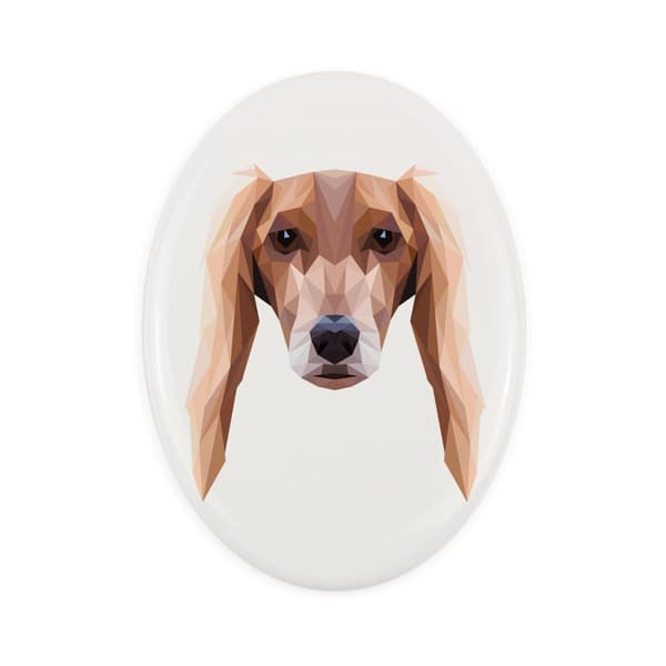Persianvinttikoira, Saluki - Art-Dogin laatta valokuvalla ja geometrisella kirjoituksella