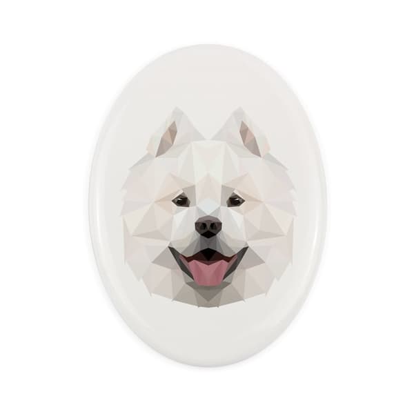 Samojedi, samojedi, samojedskaja - geometrinen laatta valokuvalla ja kirjoituksella Art-Dog