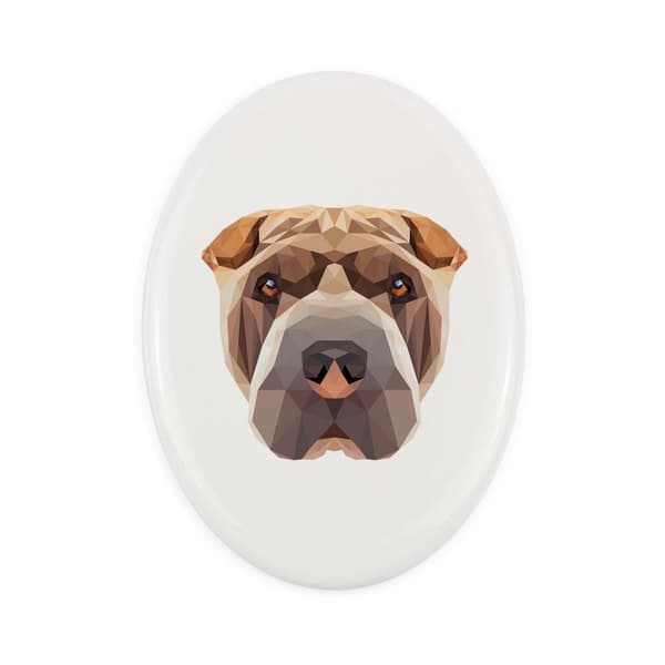 Shar Pei - en flise med et foto og en geometrisk inskription af Art-Dog