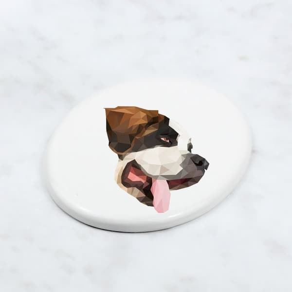 St. Bernard, hund fra St. Bernarda - en flise med et foto og en geometrisk inskription af Art-Dog