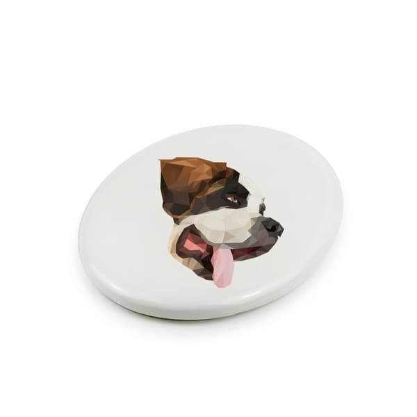 St. Bernard, hund fra St. Bernarda - en flise med et foto og en geometrisk inskription af Art-Dog