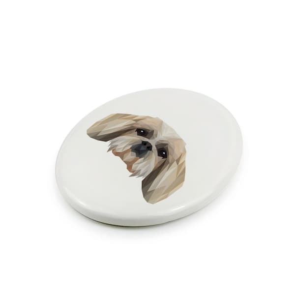 Shih Tzu, Shi tsu, Shi-Tzu, Szi-cu, Szitzu - geometrisk flise med et foto og inskription af Art-Dog