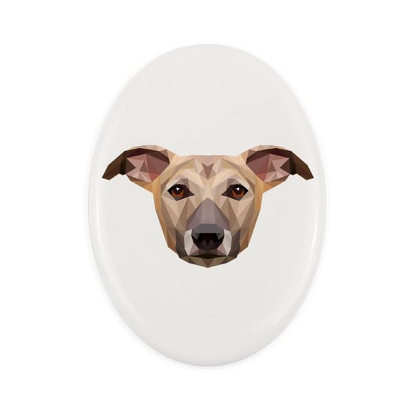 Whippet, engelsk vinthund - en bricka med ett foto och en geometrisk inskription av Art-Dog