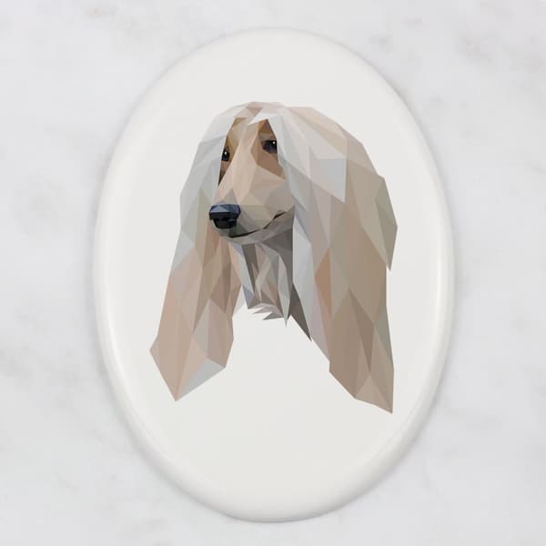 Afghan Hound - en bricka med ett foto och en geometrisk inskription av Art-Dog