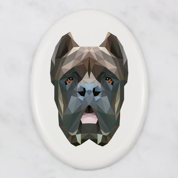 Cane Corso Italiano - en flise med et foto og en geometrisk inskription af Art-Dog