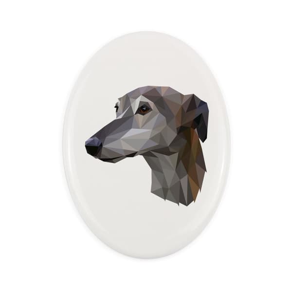 Greyhound, engelsk vinthund - en bricka med ett foto och en geometrisk inskription av Art-Dog
