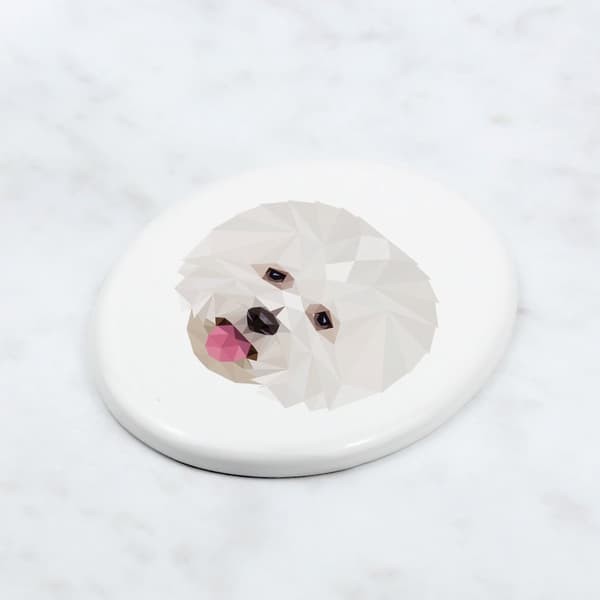 Bichon Frise, Tenerife Dog - geometrisk flise med et foto og inskription af Art-Dog