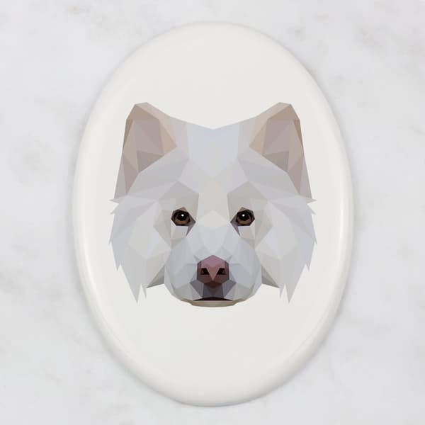 Finsk lapphund, finsk lapphund - geometrisk flise med foto og inskription af Art-Dog