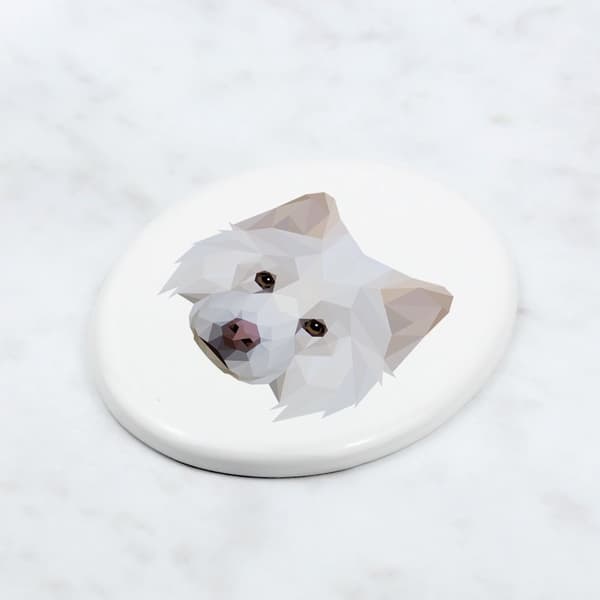 Finsk lapphund, finsk lapphund - geometrisk flise med foto og inskription af Art-Dog
