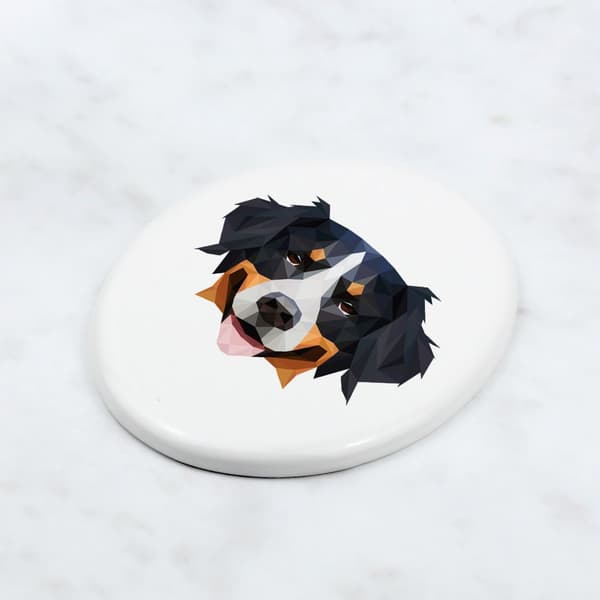 Berner Sennenhund, Berner Sennenhund - geometrisk flise med foto og inskription af Art-Dog