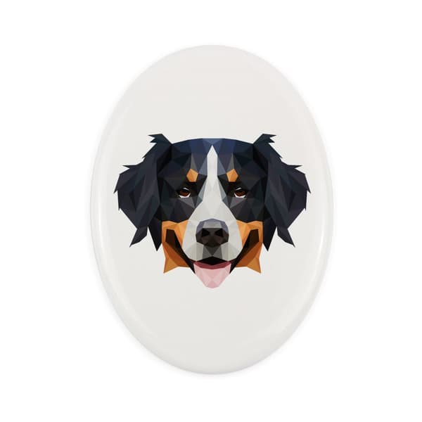 Berner Sennenhund, Berner Sennenhund - geometrisk flise med foto og inskription af Art-Dog