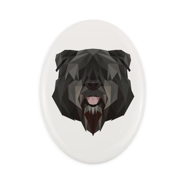 Bouvier des Flandres - en flise med et foto og en geometrisk inskription af Art-Dog