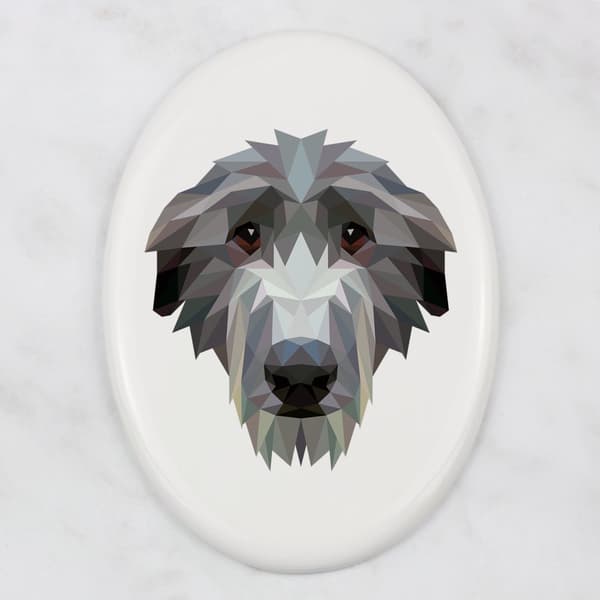 Skotlanninvinttikoira, Deerhound - laatta valokuvalla ja geometrisella kirjoituksella Art-Dog