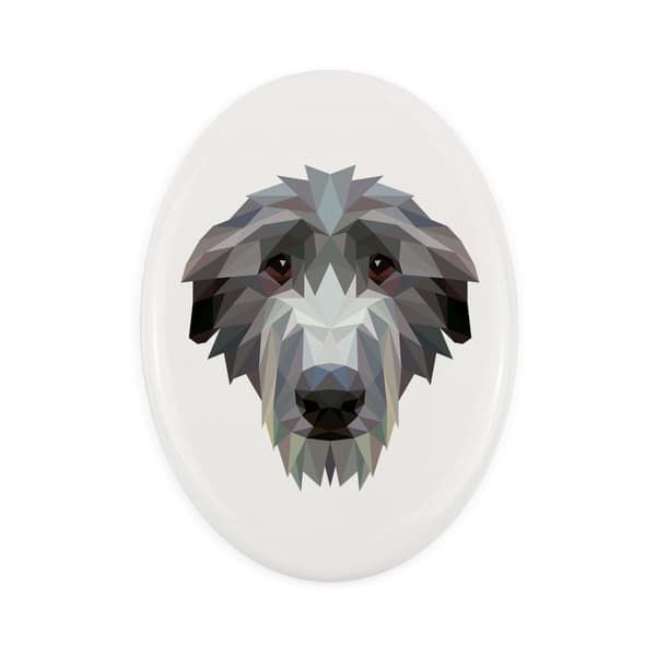 Skotsk Greyhound, Deerhound - en flise med et foto og en geometrisk inskription af Art-Dog