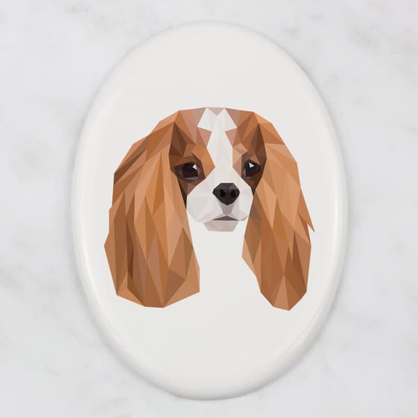 Cavalier King Charles Spaniel - en flise med et foto og en geometrisk inskription af Art-Dog